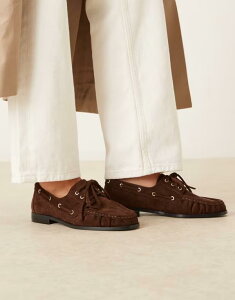 GC\X fB[X V[Y fbLV[Y XG[h [X ASOS DESIGN Muse lace-up boat shoes suedette Brown suedette uE