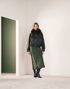 �G�C�\�X ���f�B�[�X �{�g���X �X�J�[�g �T�e�� �}�L�V ASOS DESIGN spliced seam detailing satin maxi skirt in olive Mid green �O���[��