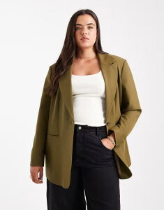 �G�C�\�X ���f�B�[�X �A�E�^�[ �W���P�b�g�E�u���]�� �u���U�[ ASOS DESIGN Curve tailored relaxed blazer khaki �J�[�L
