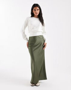 GC\X fB[X {gX XJ[g Te }LV ASOS DESIGN satin bias maxi skirt Khaki J[L