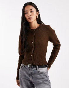 �G�C�\�X ���f�B�[�X �A�E�^�[ �J�[�f�B�K�� �j�b�g ASOS DESIGN fluffy neat fit knit cardigan Brown �u���E��