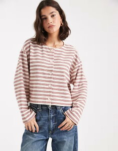 �~�X�Z���t�t���b�W ���f�B�[�X �A�E�^�[ �J�[�f�B�K�� ���u Miss Selfridge ribbed button up long sleeve cardigan in stripe STRIPE �X�g���C�v