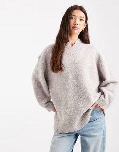 �G�C�\�X ���f�B�[�X �A�E�^�[ �j�b�g�E�Z�[�^�[ V�l�b�N �Z�[�^�[ ASOS DESIGN extreme boxy v neck boucle sweater in cream Cream �N���[��