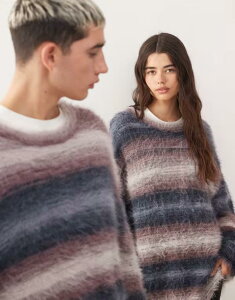 �R���[�W���� ���f�B�[�X �A�E�^�[ �j�b�g�E�Z�[�^�[ �Z�[�^�[ COLLUSION Unisex long sleeve striped sweater Multi �}���`�J���[