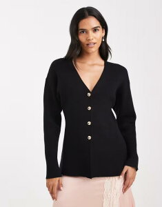 �~�X�Z���t�t���b�W ���f�B�[�X �A�E�^�[ �J�[�f�B�K�� �j�b�g Miss Selfridge knit waisted cardigan Black �u���b�N