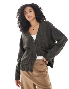 F[_ fB[X AE^[ J[fBK jbg Vero Moda boxy knit cardigan with pockets in heathered chocolate Chocolate torte `R[g