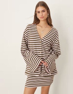 �G�C�\�X ���f�B�[�X �A�E�^�[ �j�b�g�E�Z�[�^�[ �J�[�f�B�K�� ASOS DESIGN soft touch oversized cardigan & khaki stripe - part of a set PINK �s���N