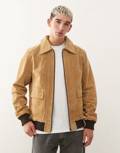 NC Be[W Y AE^[ WPbgEu] XG[h RgXg WPbg Reclaimed Vintage premium real suede bomber jacket in tan with contrast binding Tan ^