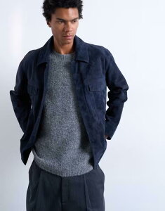 gbv} Y AE^[ WPbgEu] XG[h WPbg Topman real suede racer jacket NAVY lCr[