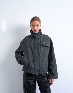 gbvVbv fB[X AE^[ R[g E[ WPbg Topshop wool blend bomber jacket with tab detail in charcoal charcoal `R[