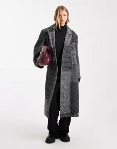 �G�C�\�X ���f�B�[�X �A�E�^�[ �W���P�b�g�E�u���]�� �R�[�g ASOS DESIGN oversized dad coat and white spliced check Black & white �z���C�g