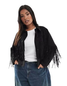 I[J[u fB[X AE^[ WPbgEu] XG[h Nbvh tW WPbg ONLY Curve fringe detailing faux suede cropped jacket Black ubN