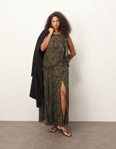 �G�C�\�X ���f�B�[�X �g�b�v�X �����s�[�X �v�����g �t���� ASOS Curve ASOS DESIGN Curve racer shift dress with ruffles abstract print Print tbc �O���[��