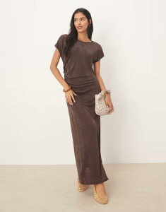 �G�C�\�X ���f�B�[�X �g�b�v�X �����s�[�X �}�L�V�����s�[�X �L���b�v �}�L�V ASOS DESIGN slinky cap sleeve maxi dress with seam detail BROWN �u���E��