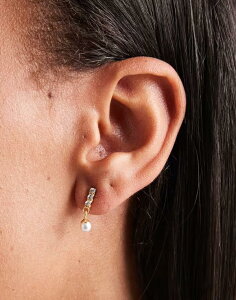 LOX[CA fB[X ANZT[ sAXECO Kingsley Ryan gold plated gem set bar and pearl drop earrings Clear/Pearl p[