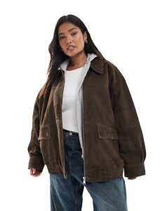 GC\X fB[X AE^[ WPbgEu] XG[h WPbg ASOS Curve ASOS DESIGN Curve real suede oversized bomber jacket in dark mocha Dark mocha J