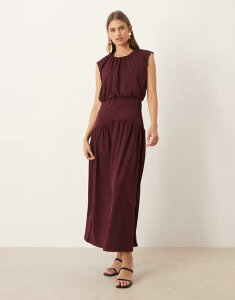 �G�C�\�X ���f�B�[�X �g�b�v�X �����s�[�X �~�f�B�����s�[�X �~�f�B �m�[�X���[�u ASOS DESIGN sleeveless dropped waist detail puffball midi dress in wine Wine ���C��