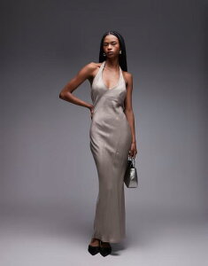 GC\X fB[X gbvX s[X }LVs[X Te }LV z^[ ASOS DESIGN satin halter bias maxi dress in mocha Mushroom J