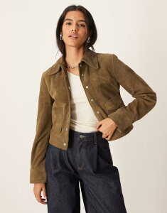 }S fB[X AE^[ WPbgEu] XG[h U[ WPbg Mango 100% suede leather short jacket Khaki J[L