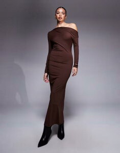 �G�C�\�X ���f�B�[�X �g�b�v�X �����s�[�X �}�L�V�����s�[�X �}�L�V ASOS DESIGN off shoulder cowl neck maxi dress in chocolate Chocolate �`���R���[�g