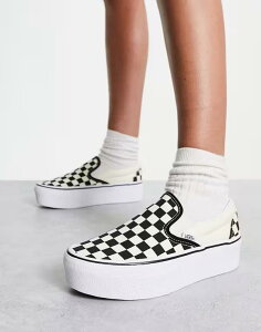 oY fB[X V[Y Xj[J[ Black Vans Classic Slip-On Stackform checkerboard sneakers in black and white