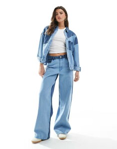 s[V[Y fB[X {gX fjpc ChbO W[Y Pieces wide leg western detail jeans in light blue wash - part of a set Light Blue u[