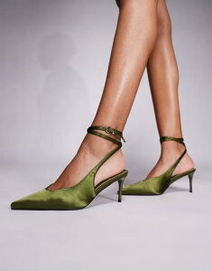 �V�~ ���f�B�[�X �V���[�Y �p���v�X �T�e�� �q�[�� SIMMI Shoes Simmi London Sonika tie leg heeled pumps in olive satin Olive satin �I���[�u