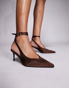�V�~ ���f�B�[�X �V���[�Y �p���v�X �T�e�� �q�[�� SIMMI Shoes Simmi London Sonika tie leg heeled pumps in chocolate satin CHOCOLATE SATIN �`���R���[�g