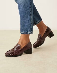 �G�C�\�X ���f�B�[�X �V���[�Y �X���b�|���E���[�t�@�[ ���[�t�@�[ �q�[�� ASOS DESIGN Siren mid heel loafers Burgundy �o�[�K���f�B