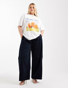 �G�C�\�X ���f�B�[�X �{�g���X �J�W���A���p���c �p���c ASOS DESIGN Curve baby cord extreme horseshoe pants with seam detail Navy �l�C�r�[