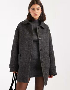 GC\X fB[X AE^[ R[g E[ WPbg ASOS DESIGN wool blend textured jacket with collar in herringbone Herringbone