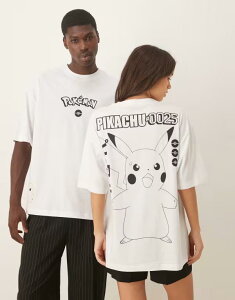 �G�C�\�X ���f�B�[�X �g�b�v�X T�V���c �v�����g �V���c ASOS DESIGN Unisex oversized t-shirt with Pokemon prints WHITE �z���C�g