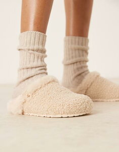 �G�C�\�X ���f�B�[�X �V���[�Y �T���_�� ASOS DESIGN Zabby clog mule slippers in cream teddy Cream fleece �N���[��