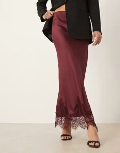 �l�o�[�t���[�h���X�h ���f�B�[�X �{�g���X �X�J�[�g ���[�X�g���� ���[�X Never Fully Dressed Maeva midaxi skirt in wine with lace trim Wine ���C��