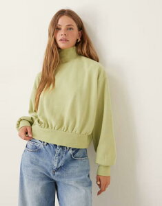 GC\X fB[X AE^[ jbgEZ[^[ o[X[u nClbN Z[^[ ASOS DESIGN soft touch curved hem high neck sweater with balloon sleeves in pastel Winter green O[