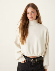 GC\X fB[X AE^[ jbgEZ[^[ o[X[u nClbN Z[^[ ASOS DESIGN soft touch curved hem high neck sweater with balloon sleeves in cream CREAM N[