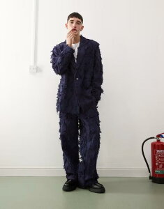 NC Be[W Y gbvX TVc WPbg Reclaimed Vintage oversized suit jacket with fraying - part of a set NAVY lCr[