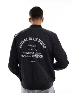 GC\X Y AE^[ WPbgEu] vg WPbg ASOS DESIGN lightweight bomber jacket with prints Black ubN