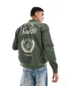 GC\X Y AE^[ WPbgEu] vg WPbg ASOS DESIGN lightweight bomber jacket with prints Khaki J[L