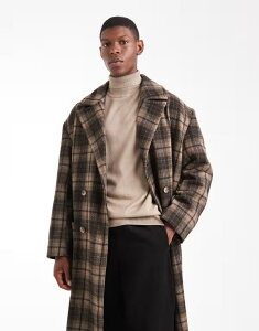 �G�C�\�X �����Y �A�E�^�[ �R�[�g �E�[�� ASOS DESIGN plaid wool look oversized longline coat BROWN �u���E��