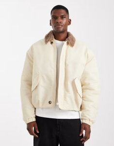 GC\X Y AE^[ WPbgEu] WPbg ASOS DESIGN bomber jacket with borg collar in cream CREAM N[