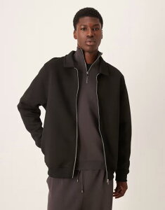 GC\X Y AE^[ WPbgEu] XL[o W[W[ WPbg ASOS DESIGN heavyweight Harrington jersey jacket in scuba-style fabric Black ubN