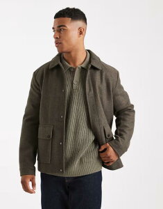 I[AhTY Y AE^[ R[g E[ WPbg ONLY & SONS faux wool pocket detail short jacket in dark brown Bungee cord O[