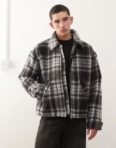 EB[NfC Y AE^[ WPbgEu] E[ WPbg Weekday brushed wool blend jacket check Black ubN