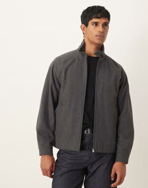 マンゴ メンズ アウター ジャケット・ブルゾン ウール ジャケット Mango wool mix zip up jacket in dark Gray グレー
