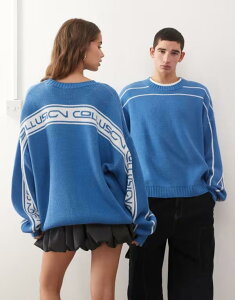 �R���[�W���� �����Y �A�E�^�[ �p�[�J�[�E�X�E�F�b�g �Z�[�^�[ �j�b�g COLLUSION Unisex boxy fit knit sweater BLUE �u���[