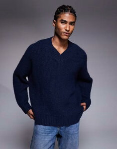 �G�C�\�X �����Y �A�E�^�[ �j�b�g�E�Z�[�^�[ V�l�b�N �Z�[�^�[ �j�b�g ASOS DESIGN super oversized knit v-neck sweater NAVY �l�C�r�[