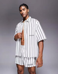 �G�C�\�X �����Y �g�b�v�X �V���c ASOS DESIGN boxy oversized shirt with chest embroidery stripes - part of a set WHITE �z���C�g