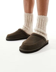 �G�C�\�X �����Y �V���[�Y �T���_�� �t���[�X ASOS DESIGN mule slippers with fleece lining Brown �u���E��
