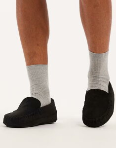 �G�C�\�X �����Y �V���[�Y �T���_�� ASOS DESIGN moccasin slippers with faux fur lining Black �u���b�N